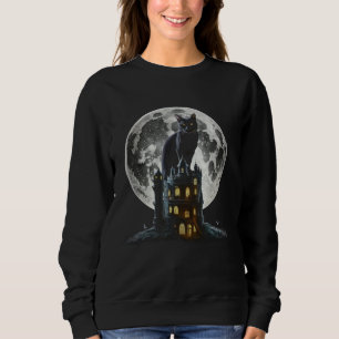 Black Cat Tower Moon Graphic Tees Men Women Boys G