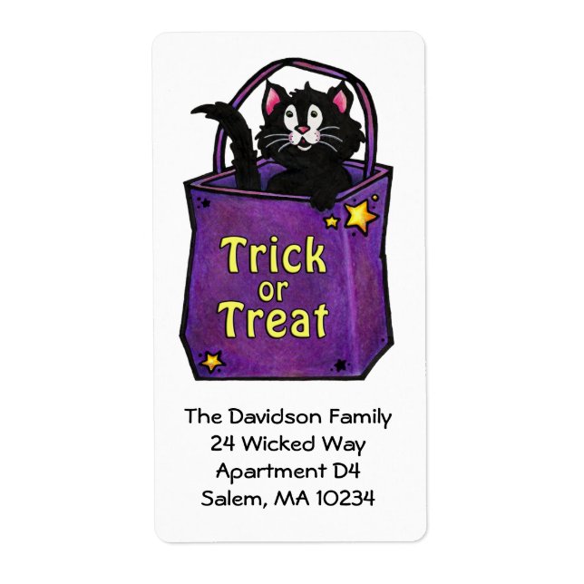 Black Cat "Trick or Treat" Address Label (Front)