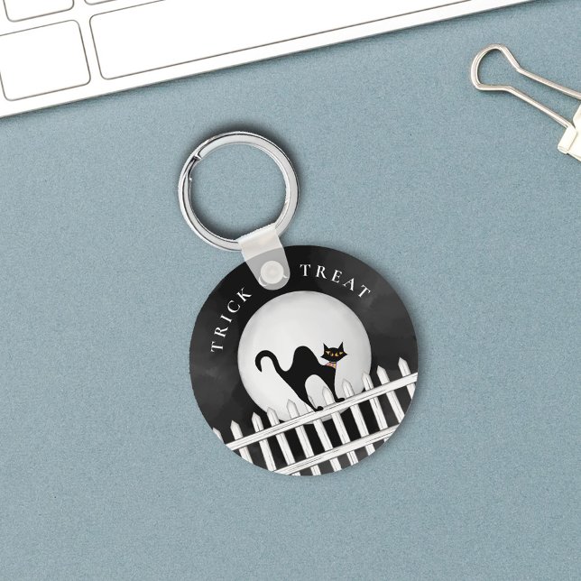 Black Cat Trick or Treat Halloween Keychain (Trick or treat cute halloween keychain)