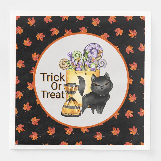 Black Cat Trick Or Treat  Paper Dinner Napkins (Front)