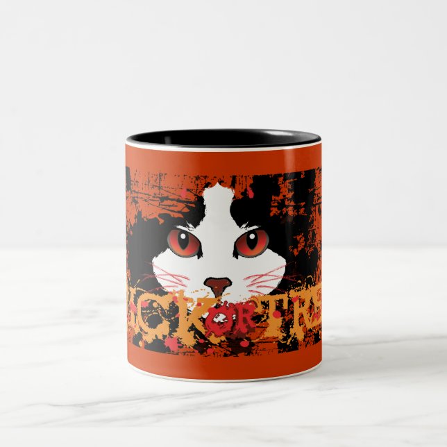 Black Cat Trick or Treat Two-Tone Coffee Mug (Center)