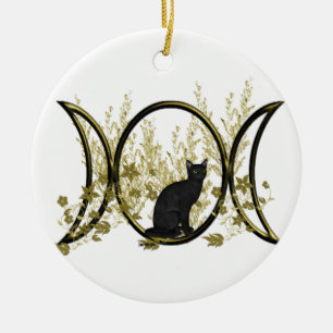 Black Cat Triple Moon Symbol Ceramic Ornament