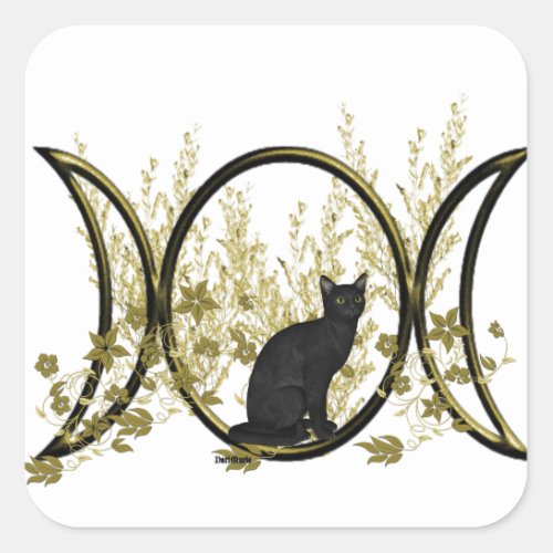 Black Cat Triple Moon Symbol Square Sticker