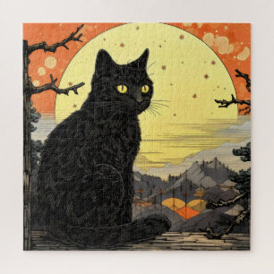Black Cat Ukiyo-e Jigsaw Puzzle