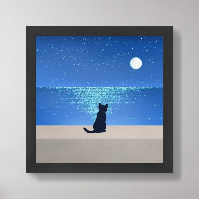 Black cat under full moon starry night  poster (Black cat under full moon starry night)