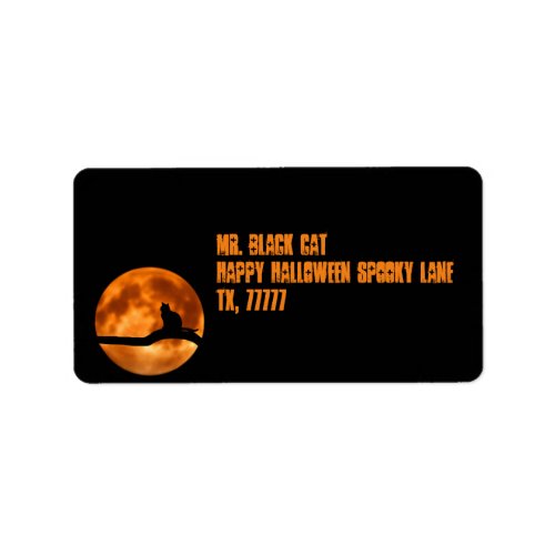 Black Cat Under Orange Moon Return Address Label
