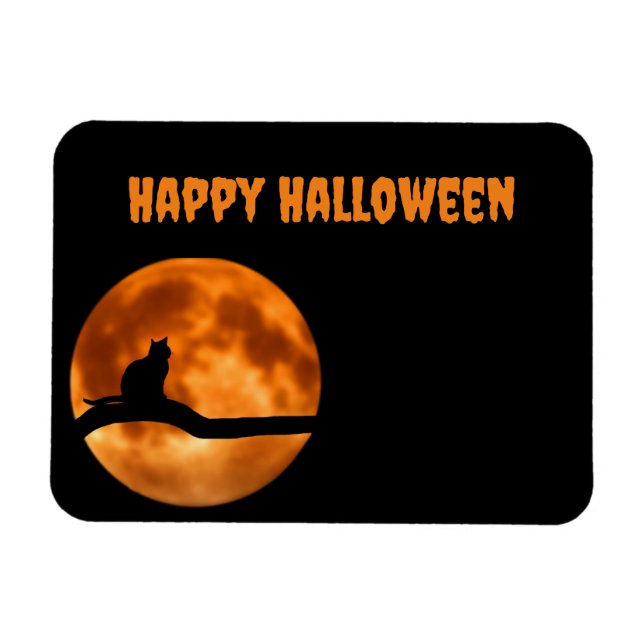 Black Cat Under Orange Moon Return  Label Magnet (Horizontal)
