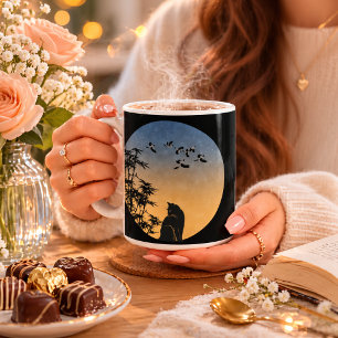 Black Cat Under Sky &Bamboo and bird- Art Mug