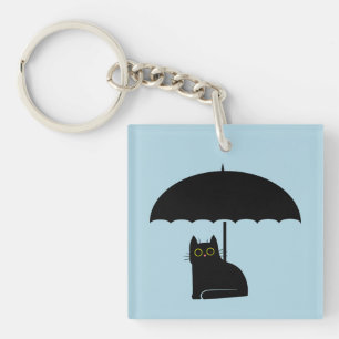 Black Cat under Umbrella Keychain