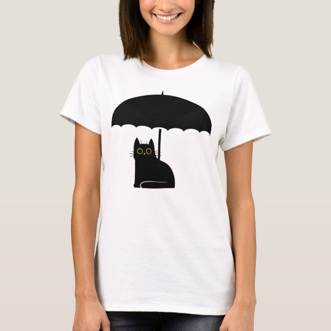 Black Cat under Umbrella T-Shirt (Front)