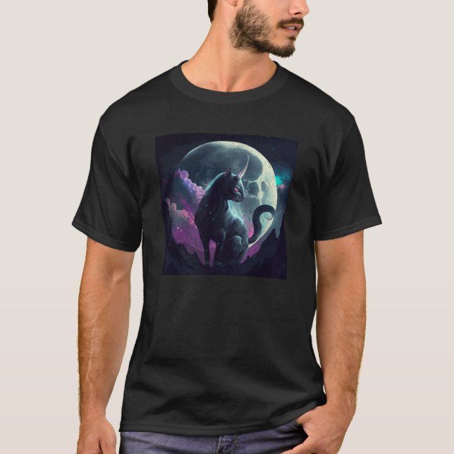 Black Cat Unicorn Moon T-Shirt (Front)