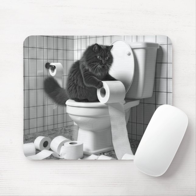 Black Cat Unraveling a Roll of Toilet Paper Mouse Pad (With Mouse)