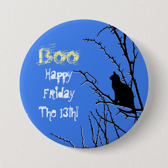 Black Cat Up A Tree Pinback Button (Front)