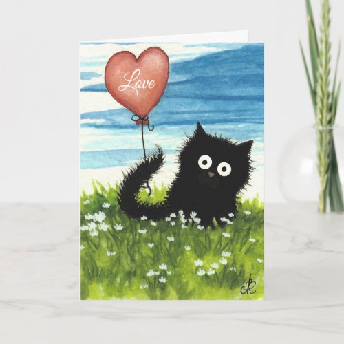 Black Cat Valentine Love by Bihrle Holiday Card