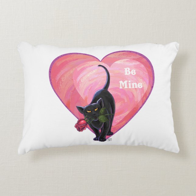Black Cat Valentine's Day Accent Pillow (Front)