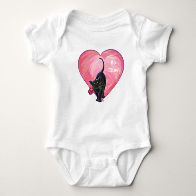 Black Cat Valentine's Day Baby Bodysuit (Front)