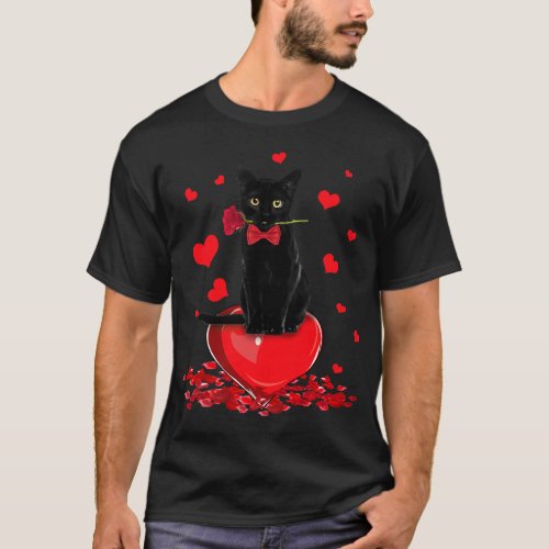 Black Cat Valentines Day  Boys Girls Valentine Gif T_Shirt