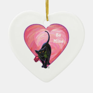 Black Cat Valentine's Day Ceramic Ornament