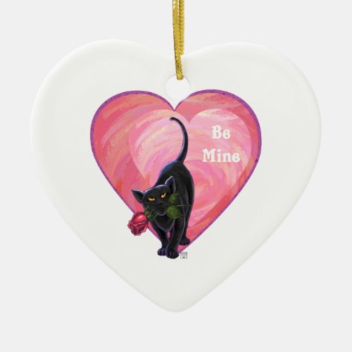 Black Cat Valentines Day Ceramic Ornament