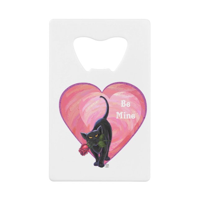 Black Cat Valentine's Day Credit Card Bottle Opener (Front)