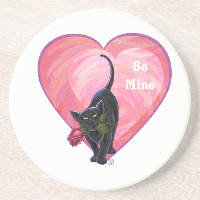 Black Cat Valentine's Day Drink Coaster (Front)