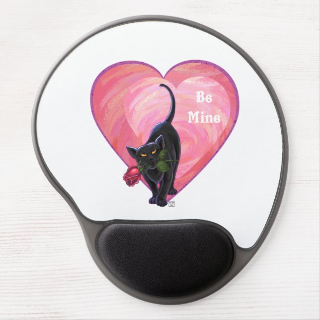 Black Cat Valentine's Day Gel Mouse Pad (Front)