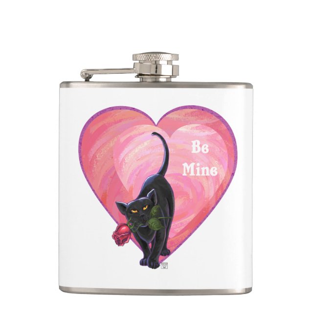 Black Cat Valentine's Day Hip Flask (Front)