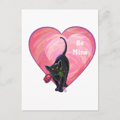 Black Cat Valentines Day Holiday Postcard