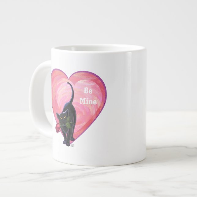 Black Cat Valentine's Day Large Coffee Mug (Front Left)