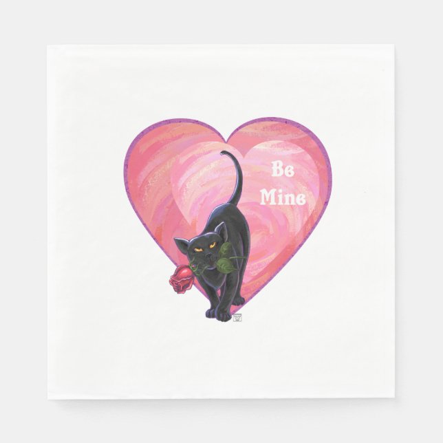 Black Cat Valentine's Day Paper Napkins (Front)