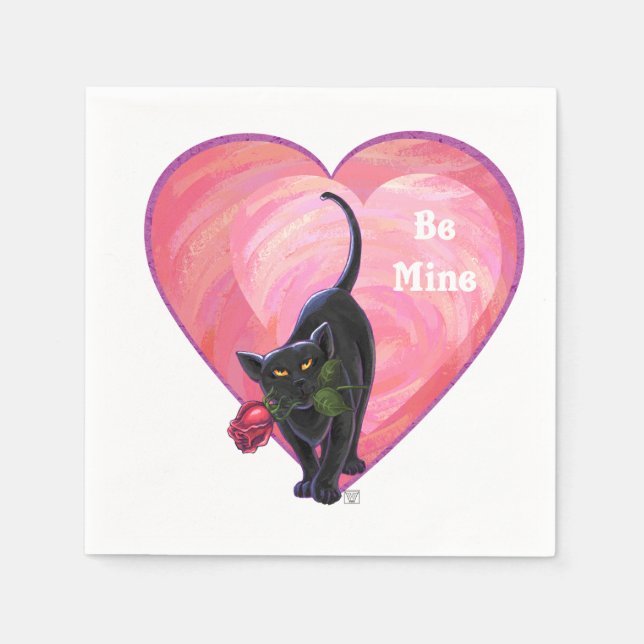 Black Cat Valentine's Day Paper Napkins (Front)