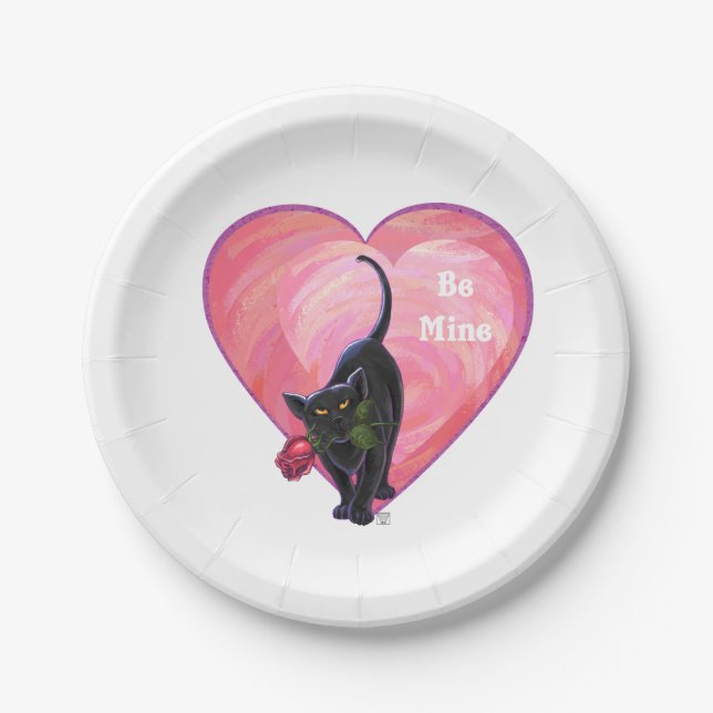 Black Cat Valentine's Day Paper Plates (Front)