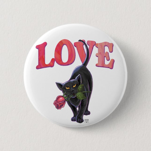 Black Cat Valentine's Day Pinback Button (Front)