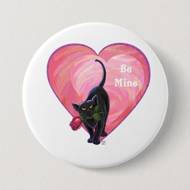 Black Cat Valentine's Day Pinback Button (Front)