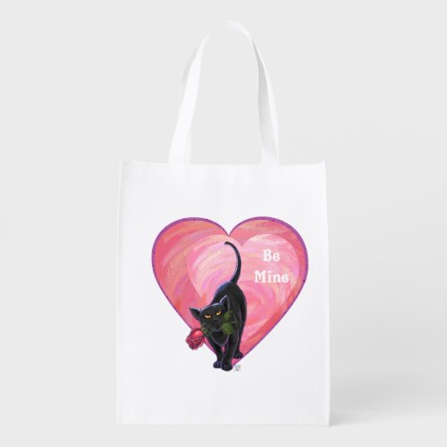 Black Cat Valentines Day Reusable Grocery Bag