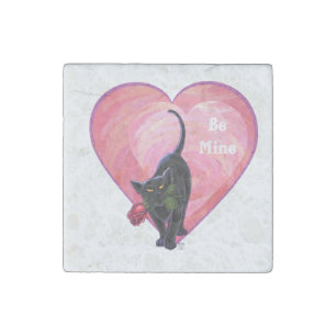 Black Cat Valentine's Day Stone Magnet