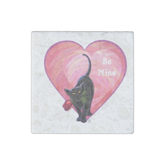 Black Cat Valentine's Day Stone Magnet (Front)