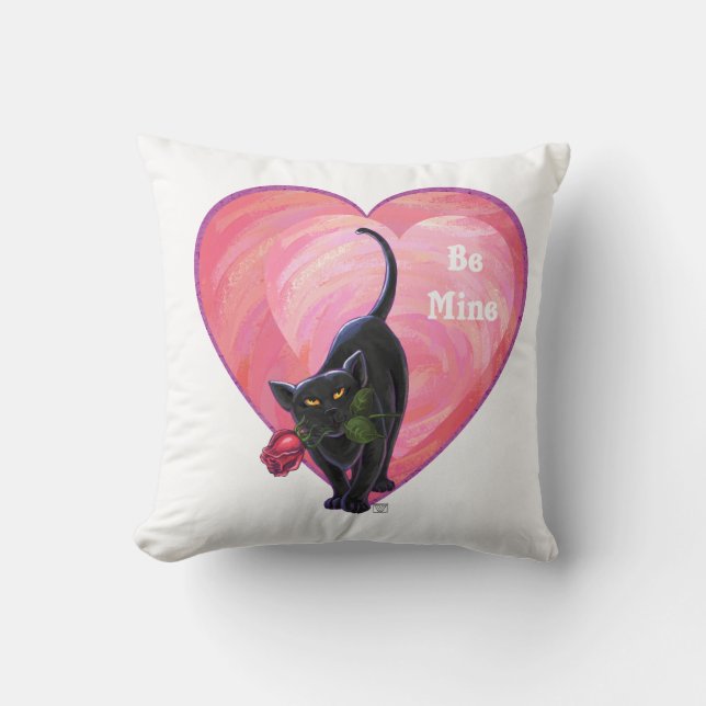 Black Cat Valentine's Day Throw Pillow (Front)
