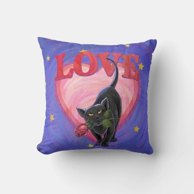 Black Cat Valentine's Day Throw Pillow (Front)