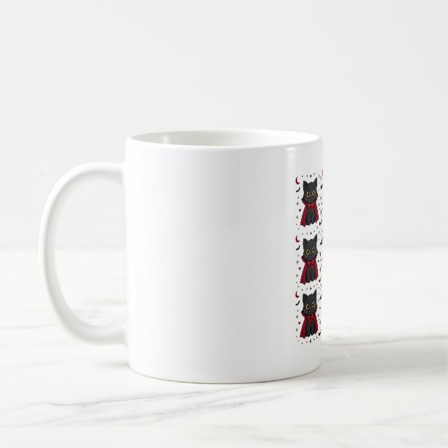 Black Cat Vampire Cape Halloween Pattern Coffee Mug (Left)