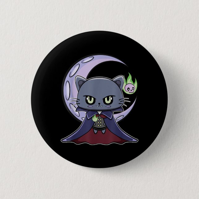 Black Cat Vampire Dracula And Magic Fire For Button (Front)