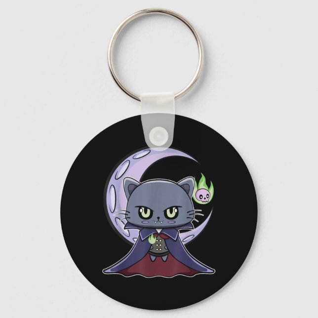 Black Cat Vampire Dracula And Magic Fire For Keychain (Front)