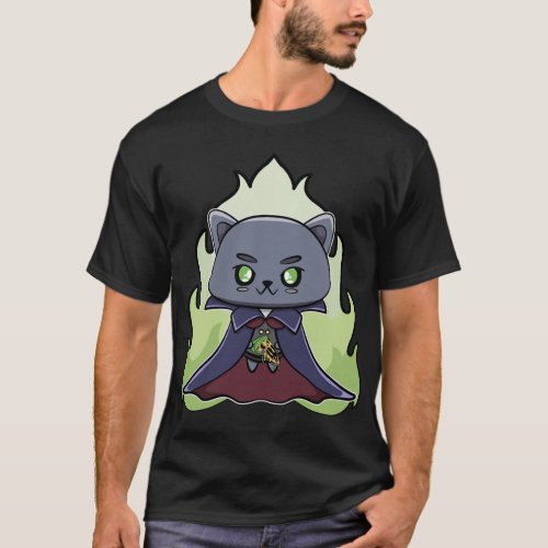 Black Cat Vampire Dracula And Pizza Monster For Ha T_Shirt