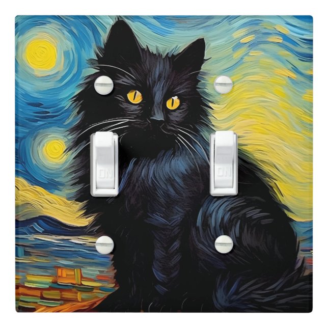 Black Cat Van Gogh Style wall plate (In Situ)
