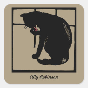 Black cat vector art (woodcut) bookplate