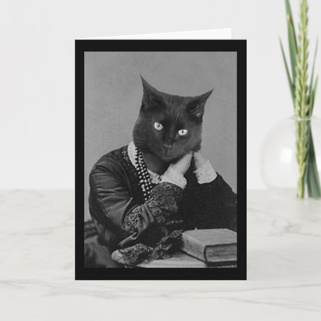 Black cat Victorian photo greeting card (Front)