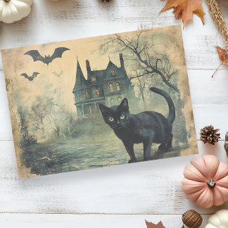 Black Cat Vintage Halloween Decoupage Tissue Paper