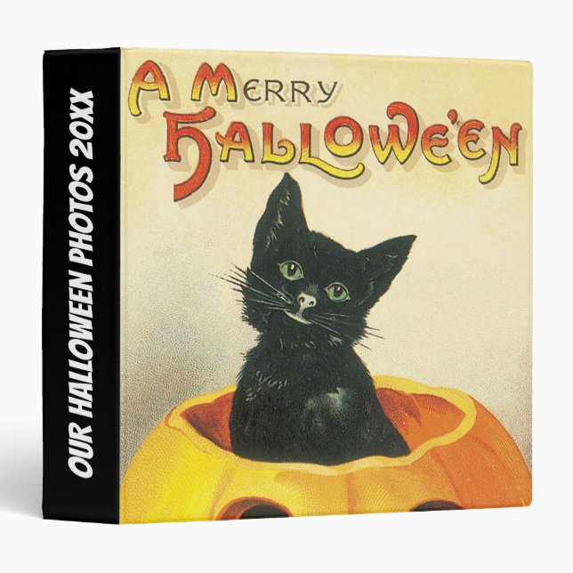 Black cat Vintage Halloween photo 3 Ring Binder (Front/Spine)