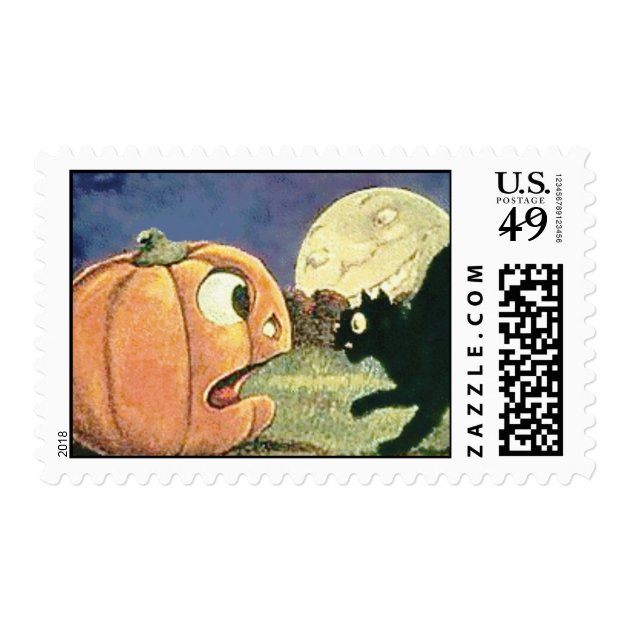 Black Cat Vintage Halloween Postage Stamp