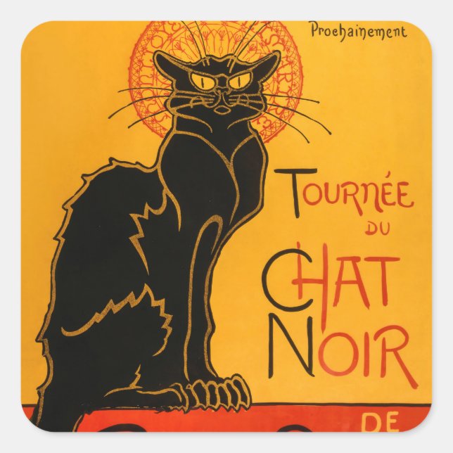 Black Cat Vintage Halloween Steinlen Poster Square Sticker (Front)